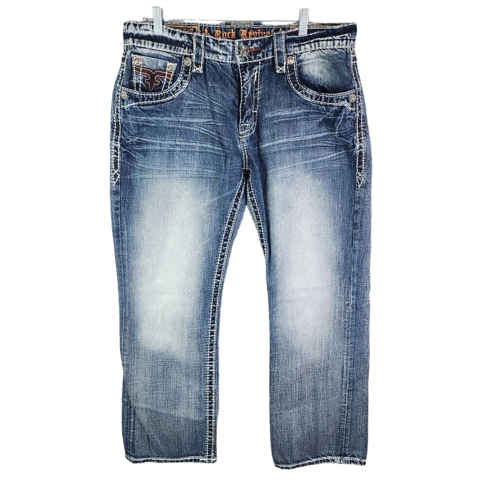 Mens Rock Revival Brett E89B6EJR Relaxed Straight Denim Blue Jeans Size 36X30